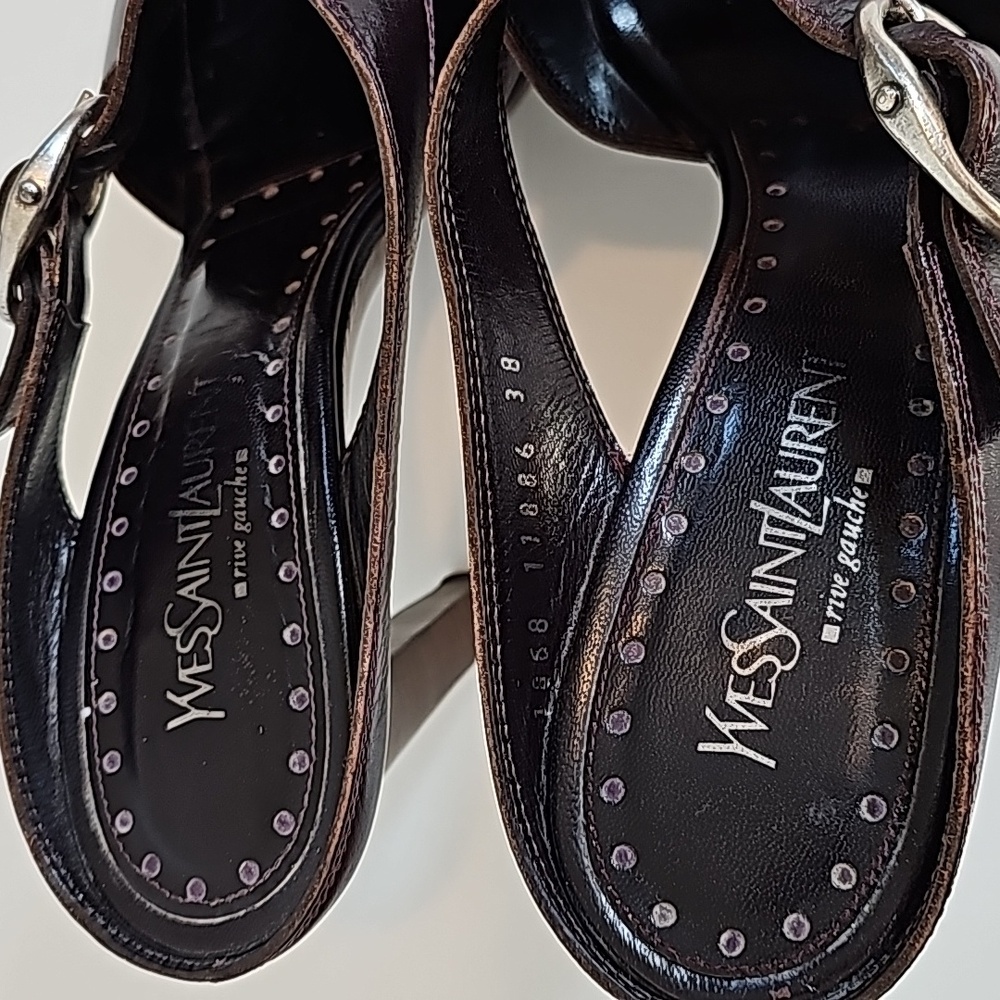 Y2K Yves Saint Laurent  Vintage Wood  heel sandals in dark brown color - Picture 7 of 9